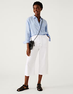 Linen Rich Wide Cropped Leg Trousers