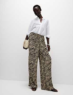 Animal Print Drawstring Wide Leg Trousers