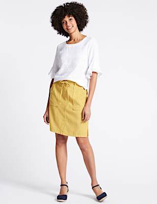 Linen Rich Elasticated Waist Mini Skirt