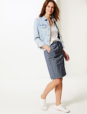 Cotton Rich Striped A-Line Skirt