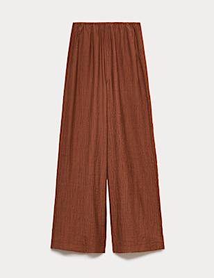 Crinkle Elasticated Waist Wide Leg Trousers