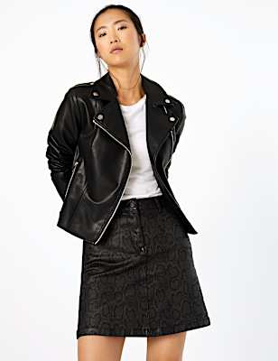 Animal Print Denim Mini Skirt