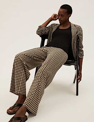 Jersey Dogtooth Wide Leg Trousers