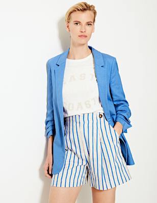 Linen Blend Open Front Blazer