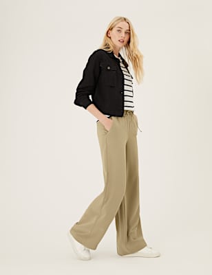 Crepe Drawstring Wide Leg Trousers