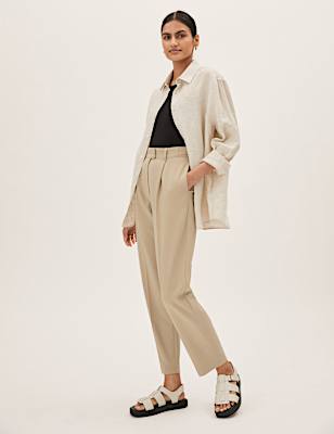 Woven Pleated Ankle Grazer Trousers