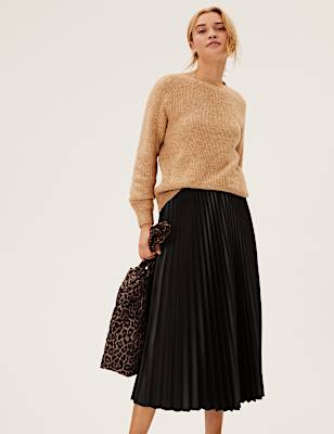 Faux Leather Pleated Midi Skirt