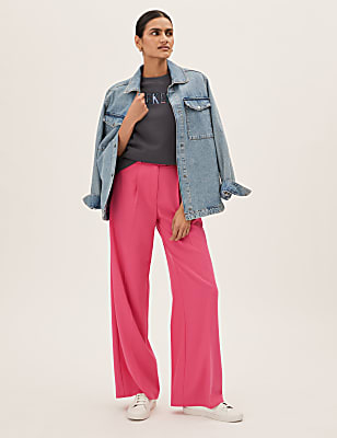 Pleat Front Wide Leg Trousers