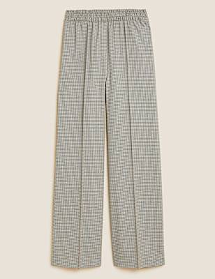 Woven Checked Wide Leg Trousers