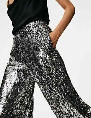 Sequin Elasticated Waist Wide Leg Trousers