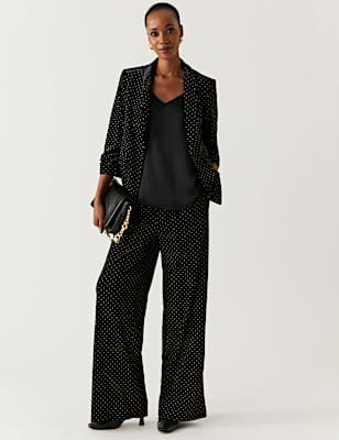 Velvet Studded Wide Leg Trousers