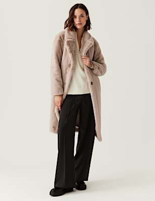 Faux Fur Collared Relaxed Longline Coat