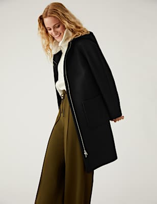 Wool Blend Hooded Tailored Coat
