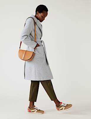 Herringbone Belted Tailored Coat