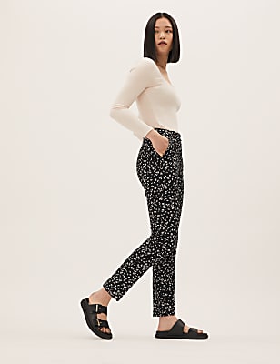 Cotton Blend Slim Fit Ankle Grazer Trousers