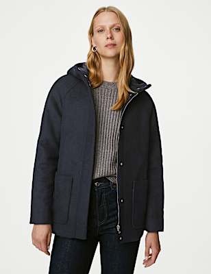 Wool Blend Hooded Short Duffle Coat