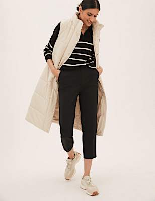 Cotton Blend Slim Fit Cropped Trousers