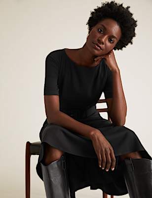 Belted Midi Skater Dress