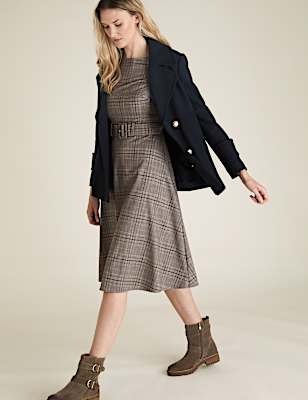 Checked Knee Length Skater Dress