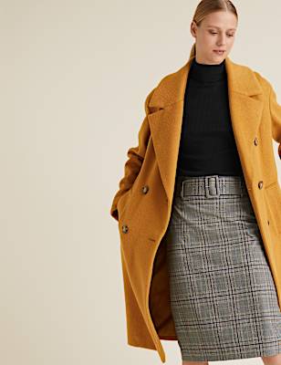 Checked Belted Knee Length Pencil Skirt