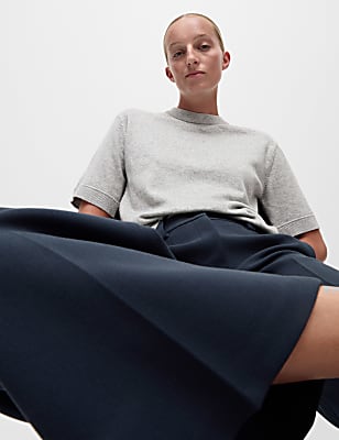 Crepe Tab Detail Wide Leg Trousers