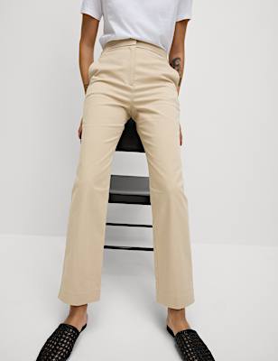 Cotton Rich Straight Leg Ankle Grazer Trousers