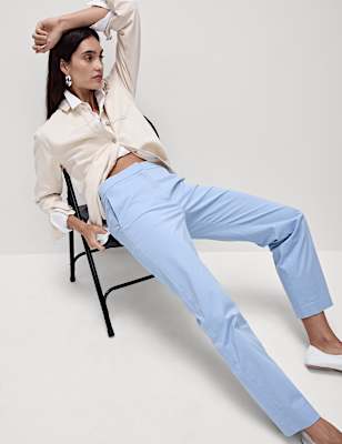 Cotton Rich Straight Leg Ankle Grazer Trousers