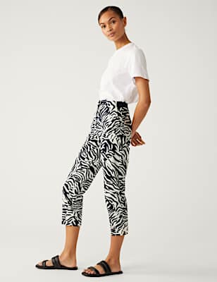 Cotton Rich Animal Print Slim Fit Trousers