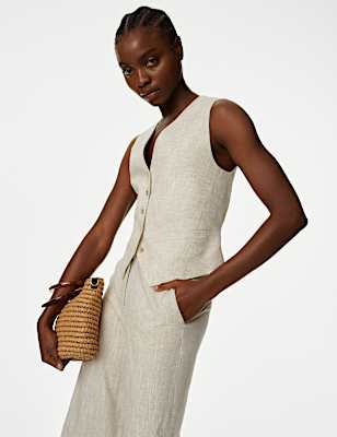 Linen Blend Tailored Waistcoat