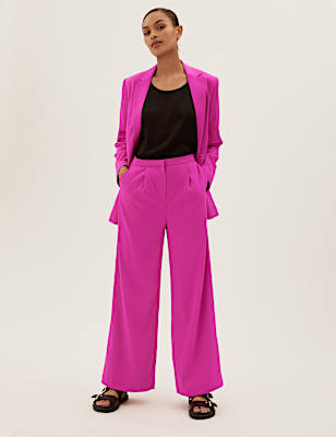 Satin Pleat Front Wide Leg Trousers