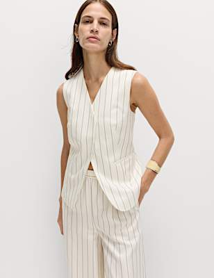 Striped V-Neck Longline Waistcoat