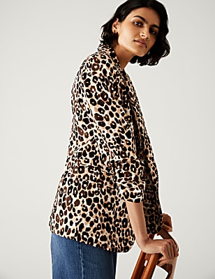 Relaxed Animal Print Ruched Sleeve Blazer