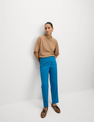 Cotton Blend Slim Fit Ankle Grazer Trousers