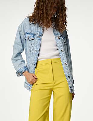 Cotton Blend Slim Fit Ankle Grazer Trousers