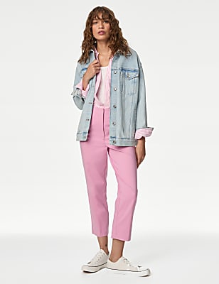 Cotton Blend Slim Fit Cropped Trousers