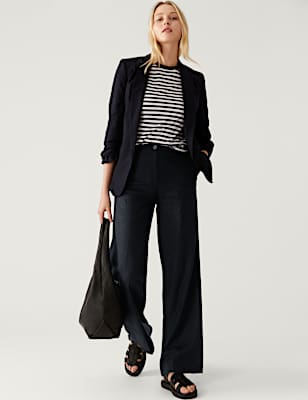 Linen Blend Wide Leg Trousers