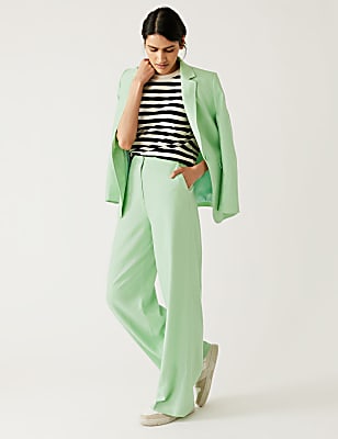 Linen Blend Wide Leg Trousers