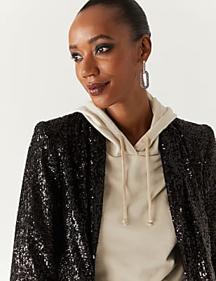 Relaxed Sequin Ruched Sleeve Blazer