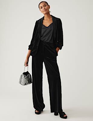 Velvet Relaxed Ruched Sleeve Blazer
