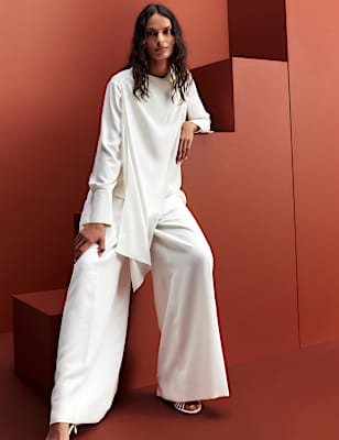 Single Pleat Wide Leg Trousers