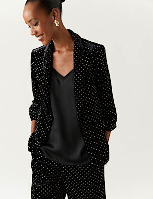Velvet Studded Ruched Sleeve Blazer