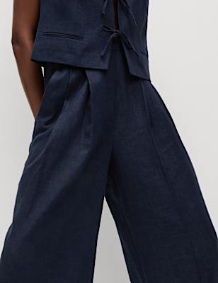 Linen Rich Twill Wide Leg Trousers