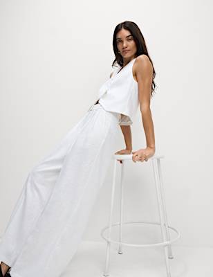 Linen Rich Twill Wide Leg Trousers