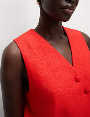 Linen Rich Twill Textured Asymmetric Waistcoat