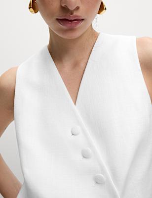 Linen Rich Twill Textured Asymmetric Waistcoat