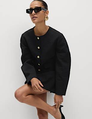 Jacquard Collarless Jacket