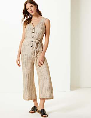 Pure Linen Striped Jumpsuit