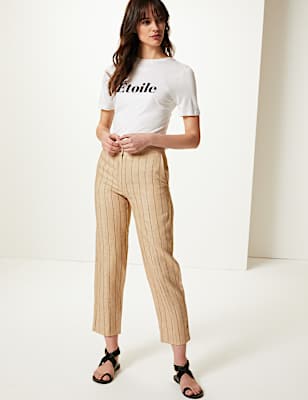 Pure Linen Striped Ankle Grazer Trousers