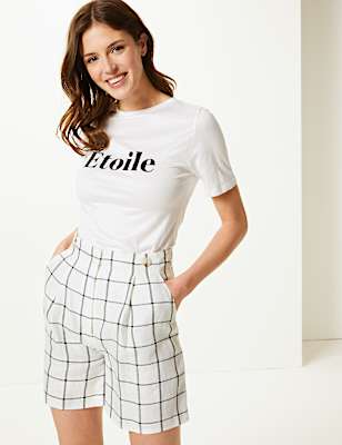 Pure Linen Checked Shorts