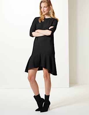 Crepe Fishtail 3/4 Sleeve Swing Dress